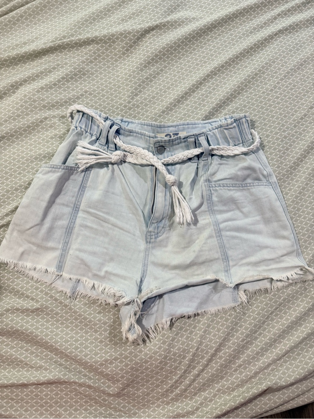 We The Free Light Wash Denim Paperbag Shorts w/ Braided Belt